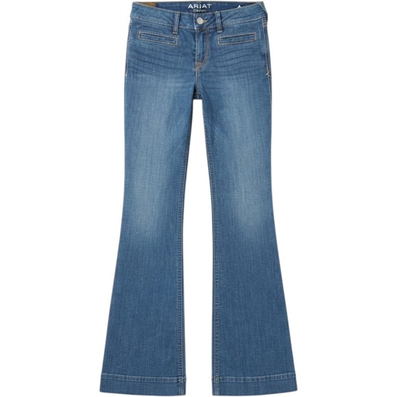 Ariat Denim - Ariat Denim Trouser Jeans Womens 28R Medium Wash Flare Wide Leg Mid Rise 13423